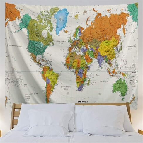 goodbath World Map Tapestry, Watercolor colorful Map Tapestries Wall Hangings for Bedroom Living Room Dorm,60 x 50 Inch in Saudi Arabia