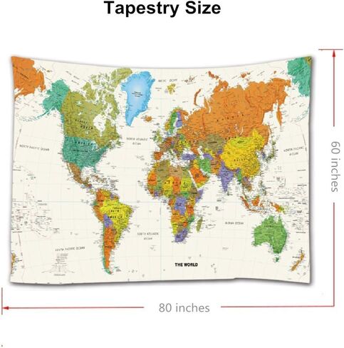 Goodbath خريطة العالم نسيج، ألوان مائية ملونة خريطة المفروشات الجدار الشنق لغرفة النوم غرفة المعيشة النوم، 60 × 50 بوصة in Kuwait