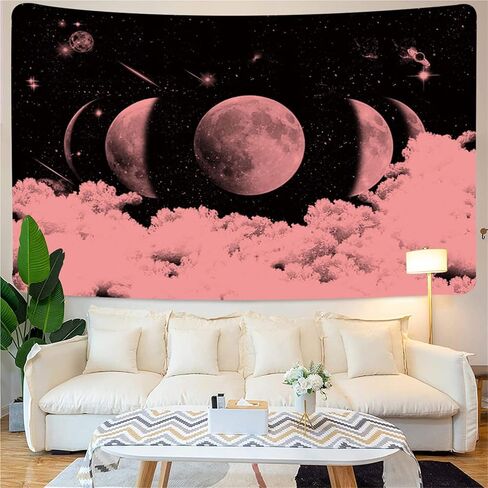 القمر تغيير نسيج الوردي والأسود سحابة مخدر القمر الغموض نجم السماء غالاكسي الفن شنقا بطانية البوليستر لغرفة النوم غرفة المعيشة المسكن ديكور المنزل 71 "x 63" in Kuwait
