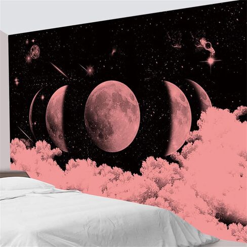 القمر تغيير نسيج الوردي والأسود سحابة مخدر القمر الغموض نجم السماء غالاكسي الفن شنقا بطانية البوليستر لغرفة النوم غرفة المعيشة المسكن ديكور المنزل 71 "x 63" in Kuwait