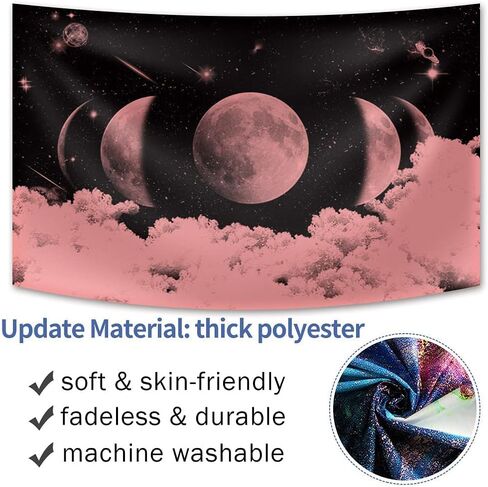 القمر تغيير نسيج الوردي والأسود سحابة مخدر القمر الغموض نجم السماء غالاكسي الفن شنقا بطانية البوليستر لغرفة النوم غرفة المعيشة المسكن ديكور المنزل 71 "x 63" in Kuwait