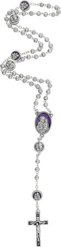 Saint Joseph Rosary | Includes Beautiful Metal Case | Metal Rosary with Purple Accents | Saint Joseph Patron Saint of the Church, Families, and Fathers | Great Gift for First Communion | Made in Italy in Saudi Arabia