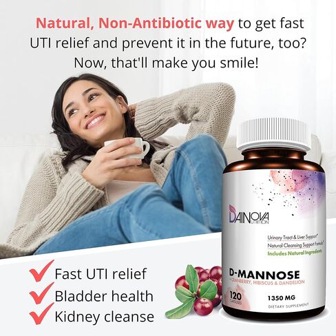 D Mannose Capsules 1350mg I D-Mannose with Cranberry for Urinary Tract Support, Urinary Tract Health for Women, UTI Prevention & Cleanse. W/Hibiscus & Dandelion, 120 Veggie Capsules in Saudi Arabia