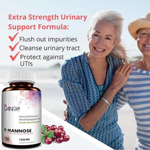 D Mannose Capsules 1350mg I D-Mannose with Cranberry for Urinary Tract Support, Urinary Tract Health for Women, UTI Prevention & Cleanse. W/Hibiscus & Dandelion, 120 Veggie Capsules in Saudi Arabia