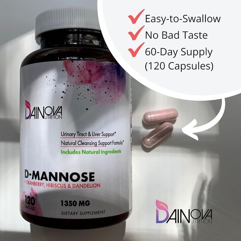 D Mannose Capsules 1350mg I D-Mannose with Cranberry for Urinary Tract Support, Urinary Tract Health for Women, UTI Prevention & Cleanse. W/Hibiscus & Dandelion, 120 Veggie Capsules in Saudi Arabia
