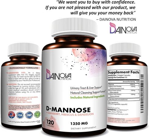 D Mannose Capsules 1350mg I D-Mannose with Cranberry for Urinary Tract Support, Urinary Tract Health for Women, UTI Prevention & Cleanse. W/Hibiscus & Dandelion, 120 Veggie Capsules in Saudi Arabia