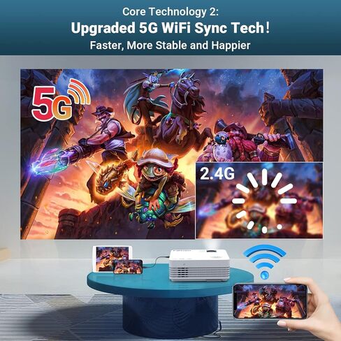 فالتوبو جهاز عرض نيتف 1080P 5G واي فاي بلوتوث، 13000 لومن [شاشة 120 بوصة متضمنة] جهاز عرض افلام صغير خارجي مع واي فاي وبلوتوث، متوافق مع iOS/Android، تي في ستيك، HDMI in Kuwait