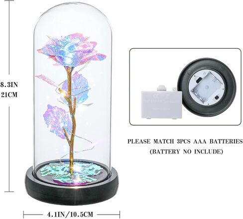 هدايا عيد ميلاد كيس فلاور للنساء، زهرة وردة كريستال زجاجية جالاكسي مع ضوء، هدايا فريدة لعيد الحب والذكرى السنوية للزفاف وعيد الميلاد (قوس قزح) in Kuwait