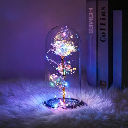 هدايا عيد ميلاد كيس فلاور للنساء، زهرة وردة كريستال زجاجية جالاكسي مع ضوء، هدايا فريدة لعيد الحب والذكرى السنوية للزفاف وعيد الميلاد (قوس قزح) in Kuwait