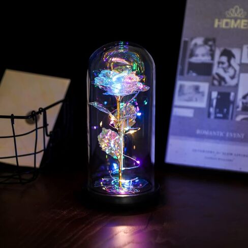 هدايا عيد ميلاد كيس فلاور للنساء، زهرة وردة كريستال زجاجية جالاكسي مع ضوء، هدايا فريدة لعيد الحب والذكرى السنوية للزفاف وعيد الميلاد (قوس قزح) in Kuwait