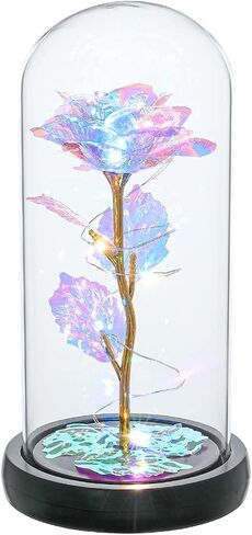 هدايا عيد ميلاد كيس فلاور للنساء، زهرة وردة كريستال زجاجية جالاكسي مع ضوء، هدايا فريدة لعيد الحب والذكرى السنوية للزفاف وعيد الميلاد (قوس قزح) in Kuwait