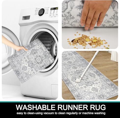 Falflor 2'X8' Vintage Hallway Runner Rug Non Slip Distressed Hallway Runner Rug Boho Washable Floor Entryway Carpet for Hallways Laundry Room Kitchen Bathroom in Kuwait