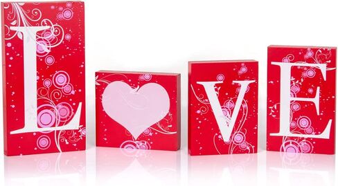 جيم اكس سيل 4 قطع من مكعبات الحب هدية زينة عيد الحب - لافتة خشبية على شكل قلب لافتة رومانسية L O V E كلمات ديكور عيد الحب للمنزل in Kuwait