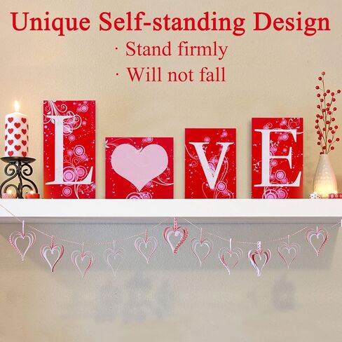 جيم اكس سيل 4 قطع من مكعبات الحب هدية زينة عيد الحب - لافتة خشبية على شكل قلب لافتة رومانسية L O V E كلمات ديكور عيد الحب للمنزل in Kuwait