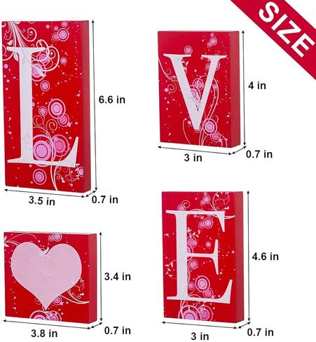 جيم اكس سيل 4 قطع من مكعبات الحب هدية زينة عيد الحب - لافتة خشبية على شكل قلب لافتة رومانسية L O V E كلمات ديكور عيد الحب للمنزل in Kuwait