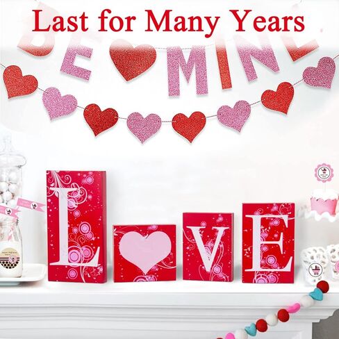 جيم اكس سيل 4 قطع من مكعبات الحب هدية زينة عيد الحب - لافتة خشبية على شكل قلب لافتة رومانسية L O V E كلمات ديكور عيد الحب للمنزل in Kuwait