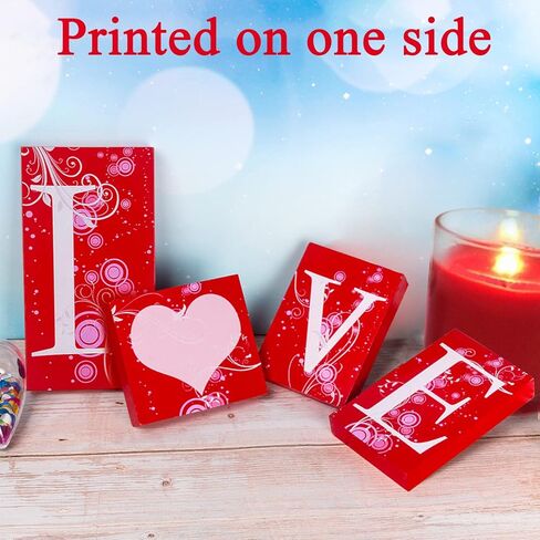 جيم اكس سيل 4 قطع من مكعبات الحب هدية زينة عيد الحب - لافتة خشبية على شكل قلب لافتة رومانسية L O V E كلمات ديكور عيد الحب للمنزل in Kuwait