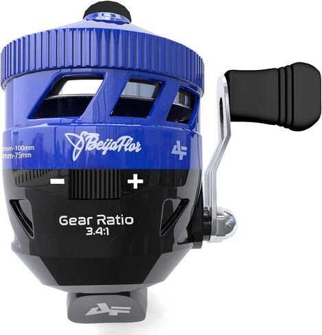 بكرة صيد سبينكاست 12 باوند سحب سلس 3.4:1 نسبة تروس خالية من المتاعب بزر ضغط لاسترجاع اليد اليمنى، تروس معدنية بالكامل متينة مجمعة مسبقا مع خيط احادي 0.28 ملم 120 متر in Kuwait