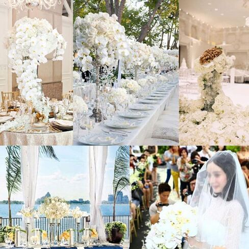 4 قطع من الزهور من الحرير الصناعي 78.74 سم مع حزمتين من أوراق نبات الأوركـيد الاصطناعي وزهور جذعية في فراشات بيضاء وهمية لتزيين حفلات الزفاف المنزلية in Kuwait