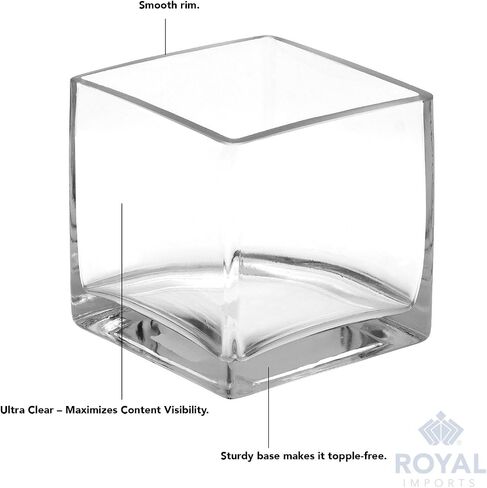مزهرية زجاجية للزهور من Royal Imports قطعة مركزية مزخرفة للمنزل أو الزفاف، زجاج شفاف، شكل مكعب، بطول 15.24 سم، وفتحة 15.24 سم × 15.24 سم in Saudi Arabia