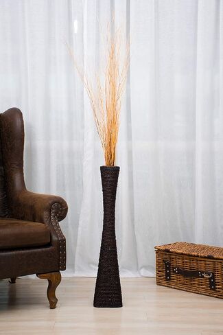 Leewadee Large Floor Vase – Handmade Flower Holder Made of Bamboo and Bast, Sophisticated Funnel Vessel for Decorative Branches, 36 inches, Ecru in Saudi Arabia