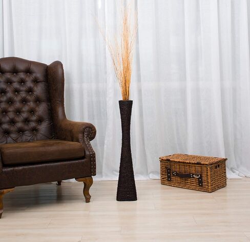 Leewadee Large Floor Vase – Handmade Flower Holder Made of Bamboo and Bast, Sophisticated Funnel Vessel for Decorative Branches, 36 inches, Ecru in Saudi Arabia