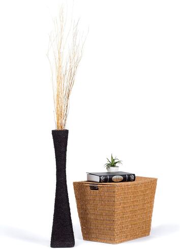 Leewadee Large Floor Vase – Handmade Flower Holder Made of Bamboo and Bast, Sophisticated Funnel Vessel for Decorative Branches, 36 inches, Ecru in Saudi Arabia