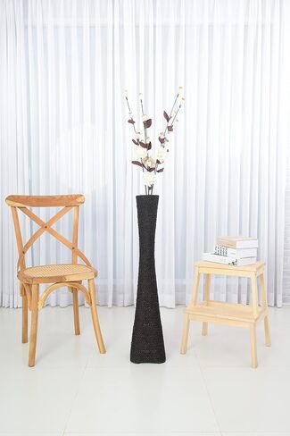 Leewadee Large Floor Vase – Handmade Flower Holder Made of Bamboo and Bast, Sophisticated Funnel Vessel for Decorative Branches, 36 inches, Ecru in Saudi Arabia