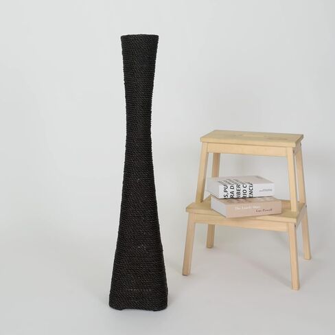 Leewadee Large Floor Vase – Handmade Flower Holder Made of Bamboo and Bast, Sophisticated Funnel Vessel for Decorative Branches, 36 inches, Ecru in Saudi Arabia