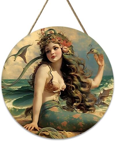 Graceful Movement Mermaid Watercolor Art Prints,Wooden Hanging Sign,Woodland Nursery Decor, Legend of The Sea Wooden Plank Sign Great Gift for Girls Bedroom Bathroom Home Wall Decor in Saudi Arabia
