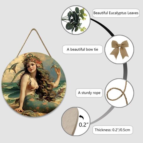Graceful Movement Mermaid Watercolor Art Prints,Wooden Hanging Sign,Woodland Nursery Decor, Legend of The Sea Wooden Plank Sign Great Gift for Girls Bedroom Bathroom Home Wall Decor in Saudi Arabia