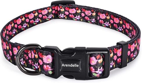 Arendelle طوق الكلب لينة متينة وعصرية وقابلة للتعديل بنمط جيد، مناسب XS صغير متوسط ​​كبير للأولاد والبنات الحيوانات الأليفة (M (الرقبة 12.9-21.6 بوصة عرض 0.8 بوصة)، زهور وردية) in Kuwait