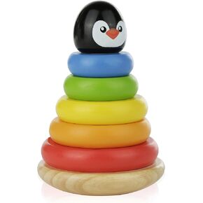 Adorable Bear Wooden Ring Colorful Rainbow Stacker - Solid Wood Educational Baby Toy for Toddler Boys and Girls Age 6-12 Months, 1 Year and Up - Classic Developmental Sorting and Stacking Toy in Saudi Arabia