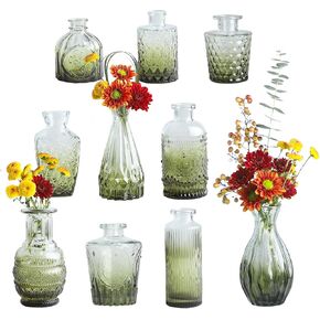 Wsomeso Glass Bud Vases Set of 10 Pcs, Clear Bud Vases in Bulk, Small Vases for Flowers, Vintage Glass Vases for Centerpieces, Cute Mini Flower Vases for Weddings, Home Decor, Table Decoration in Kuwait