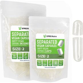 XPRS Nutra Vegan حجم 2 كبسولات منفصلة - عدد 1000 كبسولة فارغة ممتازة مفصولة في أكياس - كبسولات فارغة شفافة - كبسولات فارغة منفصلة - كبسولات حبوب منع الحمل فارغة لملء المكملات الغذائية بنفسك in Kuwait