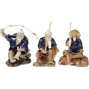 Happyyami Fishing Accessories Terrarium Decor 3pcs Mini Fisherman Figurines Ceramic Chinese Fishing Statue Ornament for Fish Tank Micro Landscape Bonsai Fishing Accessories Terrarium Decor