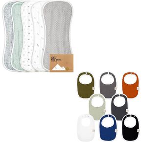 KeaBabies 5-Pack Organic Muslin Baby Burp Cloths and 8-Pack Organic Baby Bibs for Girls & Boys - White Burp Cloth - Teething Baby Bibs for Boy, Girl - Burp Rags - Newborn Bibs for Baby in Kuwait