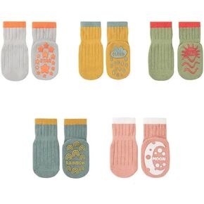 Zurie Non slip Baby/Toddler socks with grip,Girls/Boys, Anti-slip, Anti-skid, Ultra soft, Breathable Cotton for 6-12 months -5 Pairs, Grey, Olive, Green, Pink,mustard, 6-1T in Kuwait
