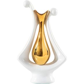 Anding Ceramic vase White and Gold Ceramic vase Modern Home Decor vase Pampas Grass vase Suitable for Table Center Bookshelf Coffee Table Wedding Decoration Aesthetics(99694 Gold) in Kuwait