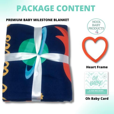 بطانية للأطفال الرضع من NOOL BABY Products مزودة بإطار على شكل قلب، شريط أبيض، بطاقة هدية إضافية | صورة لحديثي الولادة مع متعقب نمو | لطيف، كبير (47؟ x 47 ؟ )، ناعم، محايد للجنسين، للفتيان والبنات in Saudi Arabia