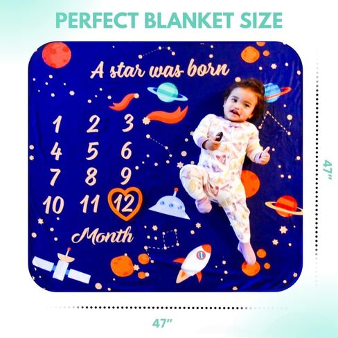 بطانية للأطفال الرضع من NOOL BABY Products مزودة بإطار على شكل قلب، شريط أبيض، بطاقة هدية إضافية | صورة لحديثي الولادة مع متعقب نمو | لطيف، كبير (47؟ x 47 ؟ )، ناعم، محايد للجنسين، للفتيان والبنات in Saudi Arabia
