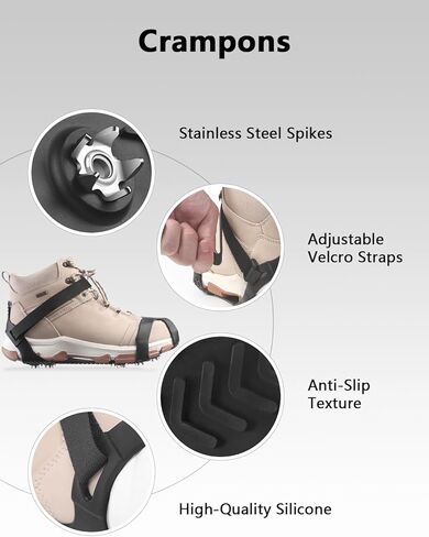 مقابض ثلج من سيستايل للأحذية والأحذية طويلة الرقبة، مرابط ثلج مضادة للانزلاق يتم تثبيتها على الأحذية، مشابك قابلة للحمل للمشي لمسافات طويلة والتسلق ومرابط جر المشي للثلج والثلج والصخور، مقاس XX-Large in Kuwait