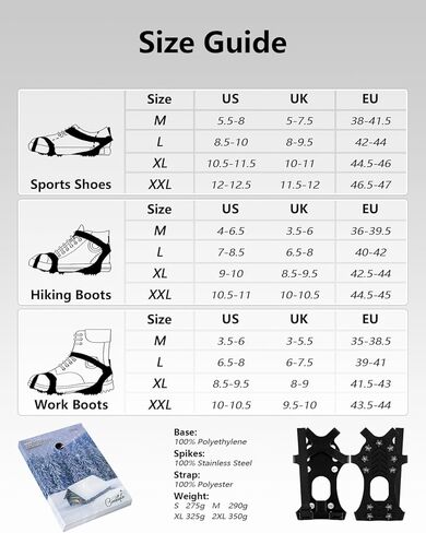 مقابض ثلج من سيستايل للأحذية والأحذية طويلة الرقبة، مرابط ثلج مضادة للانزلاق يتم تثبيتها على الأحذية، مشابك قابلة للحمل للمشي لمسافات طويلة والتسلق ومرابط جر المشي للثلج والثلج والصخور، مقاس XX-Large in Kuwait