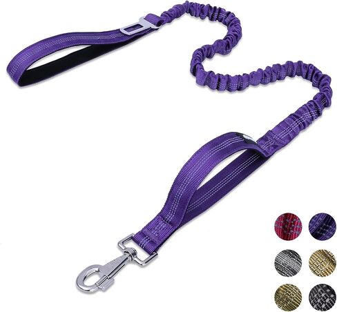 BUMBIN 6Ft Dog Leash Large Dogs, Bungee Dog Leash with 2 Handles, Heavy Duty Dog Leashes for Medium Small Dogs, No Pull Shock Absorbing Dog Leash with Car Seat Belt for Training, Brown in Kuwait