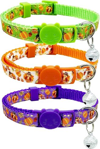 عيد الشكر الخريف عطلة القط طوق مع الجرس، 3 حزمة كيتي كيتن تركيا وطوق اليقطين للبنين الفتيات الذكور الإناث in Kuwait