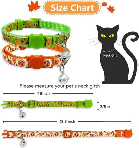 عيد الشكر الخريف عطلة القط طوق مع الجرس، 3 حزمة كيتي كيتن تركيا وطوق اليقطين للبنين الفتيات الذكور الإناث in Kuwait