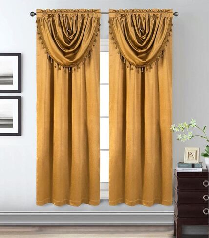 GLORY RUGS Window Panel with Attached Valance Curtain Bedroom Living Room Dining 42"X84" Black in Kuwait