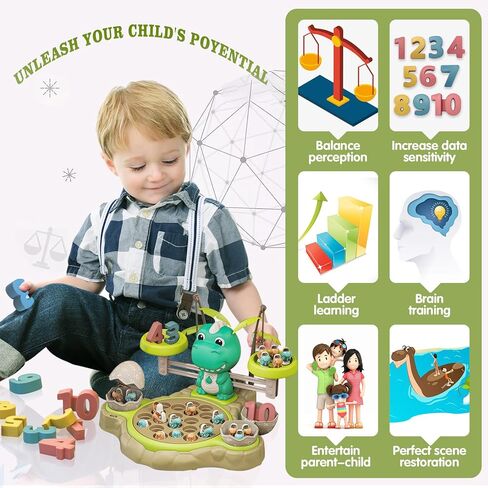 لعبة الرياضيات الرائعة لحساب توازن الديناصورات - لعبة الرياضيات لتوازن الديناصورات ولعبة الصيد للأطفال من سن 3 إلى 6 سنوات، لعبة تعليمية تعليمية ممتعة، هدية عيد ميلاد للأولاد والشوايات من عمر 3 4 5 6 7 8 (أخضر فاكهة) in Kuwait