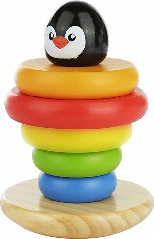 Adorable Bear Wooden Ring Colorful Rainbow Stacker - Solid Wood Educational Baby Toy for Toddler Boys and Girls Age 6-12 Months, 1 Year and Up - Classic Developmental Sorting and Stacking Toy in Saudi Arabia