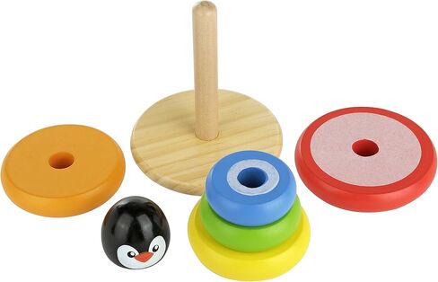 Adorable Bear Wooden Ring Colorful Rainbow Stacker - Solid Wood Educational Baby Toy for Toddler Boys and Girls Age 6-12 Months, 1 Year and Up - Classic Developmental Sorting and Stacking Toy in Saudi Arabia
